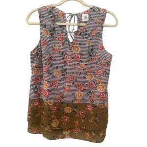 CAbi Boho Floral Striped Sleeveless Top Lightweight Colorful Layer Sz S
